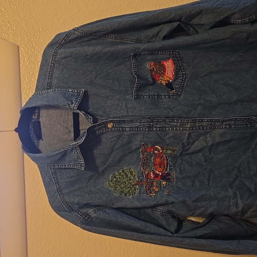 Vintage fall embroidered denim jacket button up
